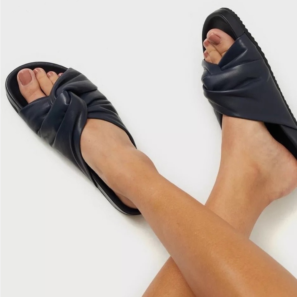 Filippa K Brea Leather Navy Slide Sandals Size 39 (US 8)